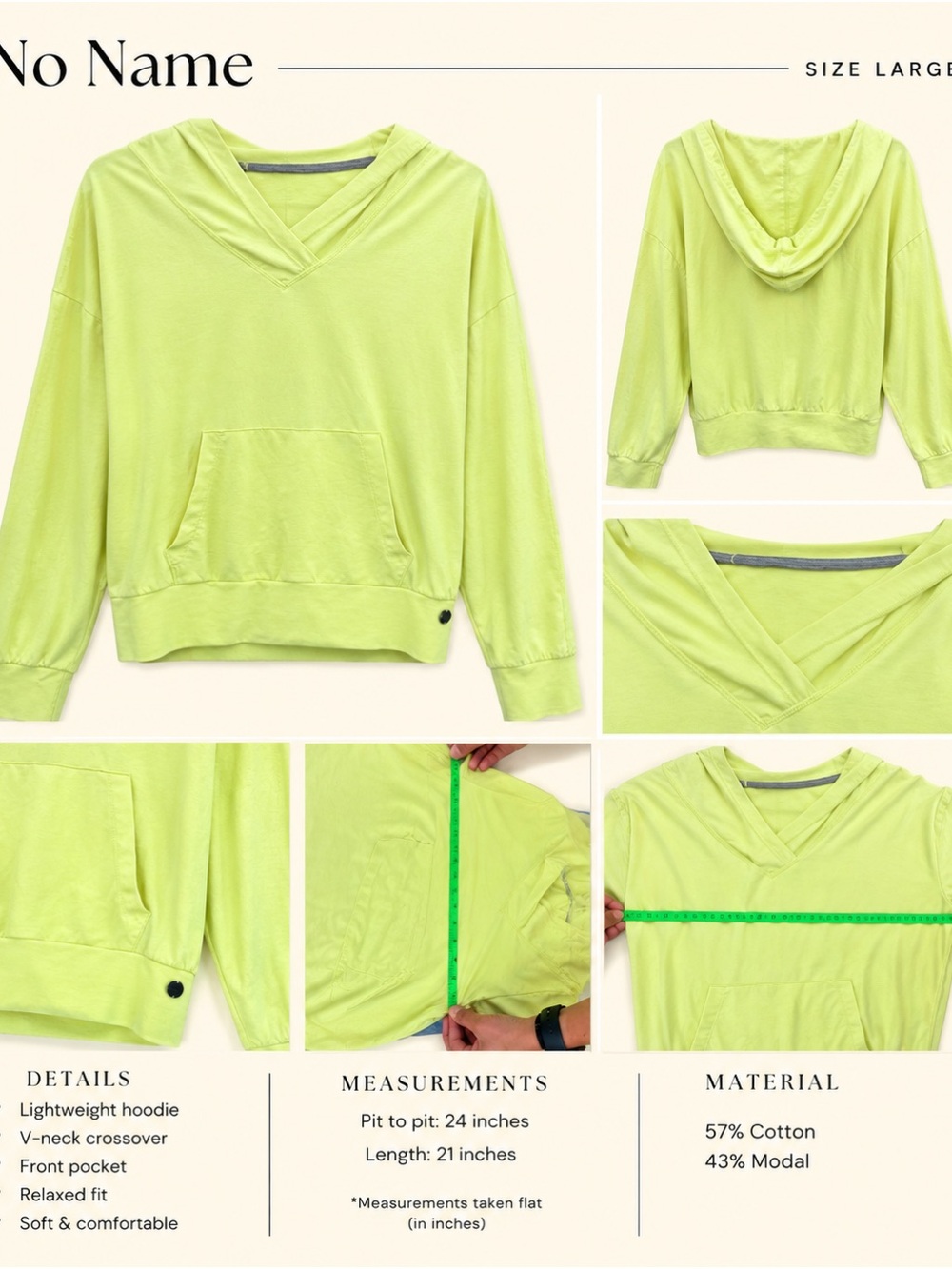 Lime V-Neck Crossover Hoodie Top